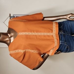 Like New Bohemian Lace Accent Winged Blouse Size Small